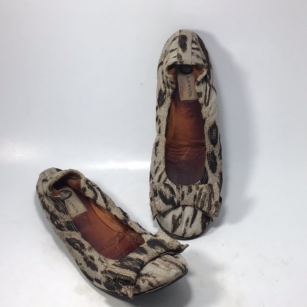 Lanvin Animal Print Fabric Bow Ballerina Flats Size 8.5 - Picture 3 of 12